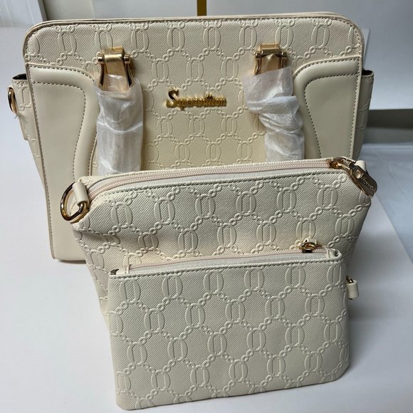 Set 4pc Women Bags ~ Handbag Tote Shoulder Top Handle Satchel Purse Beige Wallet - Picture 2 of 12